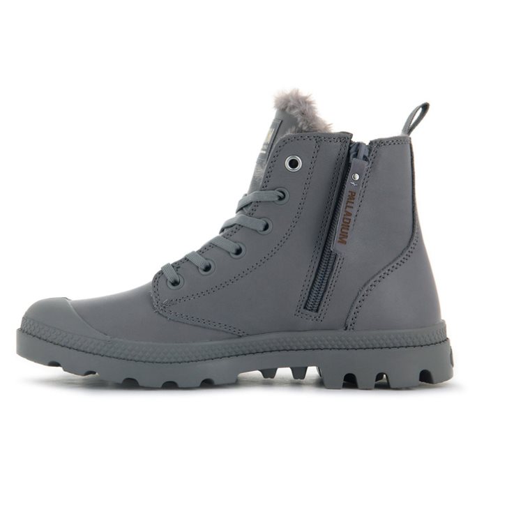 Palladium Pampa Hi Zip Leather S Boots γυναικεια γκρι | ILDJ84935